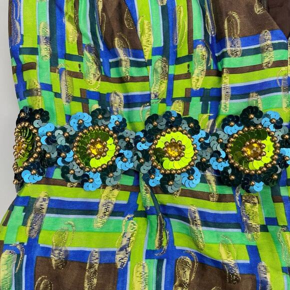 ANNA SUI Vintage Metallic Shimmering Sequins Plaid Top Sz 4 - Picture 4 of 6